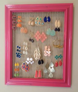 Picture frame turned into an earring holder